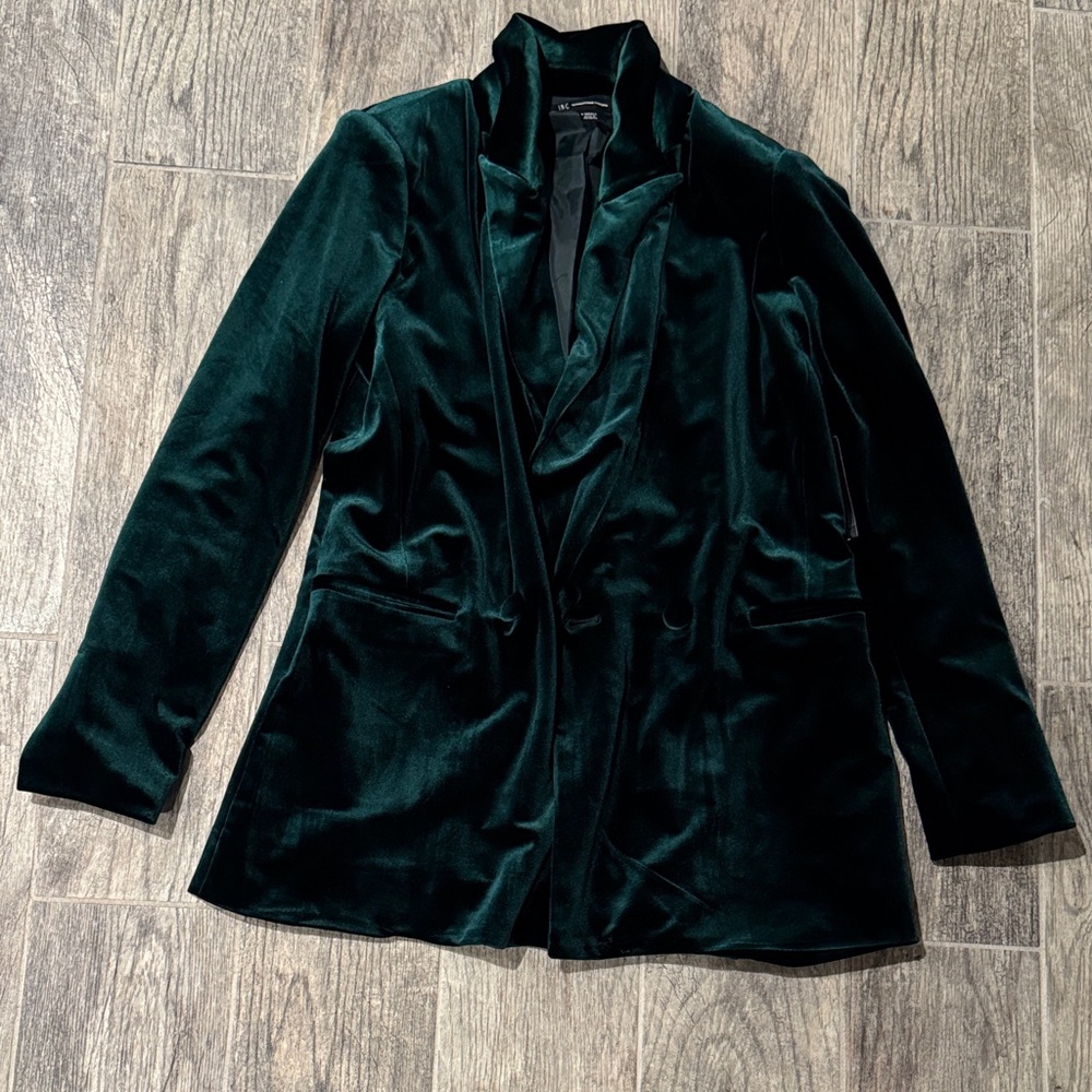 INC International Concepts Emerald Green Velvet Open-Front Blazer